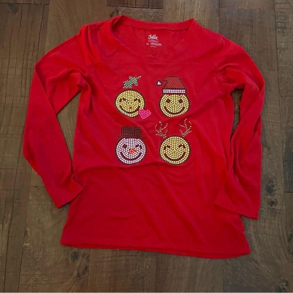Justice girls Christmas emoji snowman 2 two piece pajamas Sz 14 pants LS